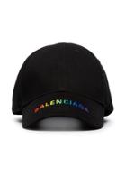 Balenciaga Black Logo Embroidered Cotton Baseball Cap