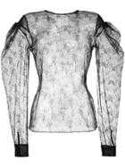 Saint Laurent Sheer Drop Puff Sleeve Lace Top - Black