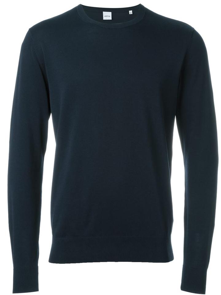 Aspesi Crew Neck Sweater, Men's, Size: 56, Blue, Cotton
