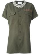 Forte Couture Embellished Military Shirt, Women's, Size: Medium, Green, Cotton