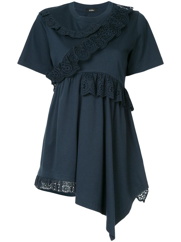 Goen.j Paneled Ruffle-trimmed Blouse - Blue