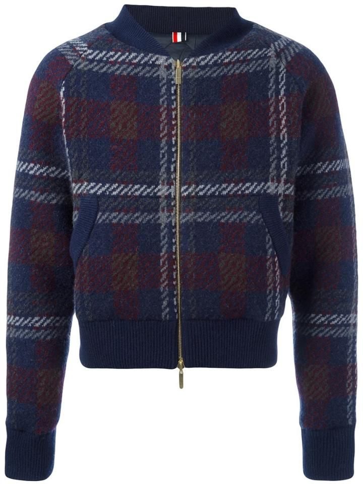 Thom Browne Checked Knit Bomber Jacket - Blue