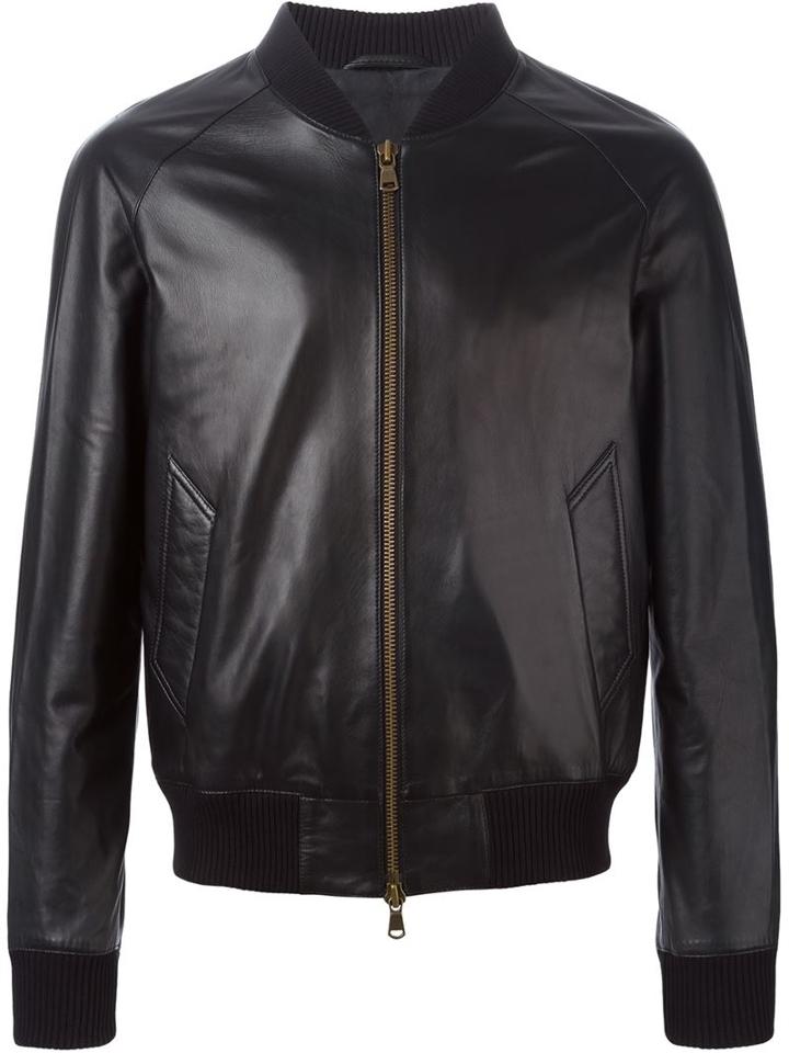 Ami Alexandre Mattiussi Leather Bomber Jacket, Men's, Size: Xl, Black, Leather
