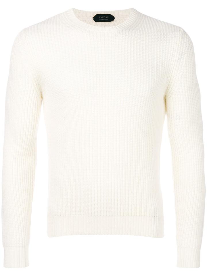 Zanone Ribbed Crew Neck Sweater - White