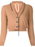 No21 Embellished Cropped Cardigan, Women's, Size: 46, Nude/neutrals, Wool