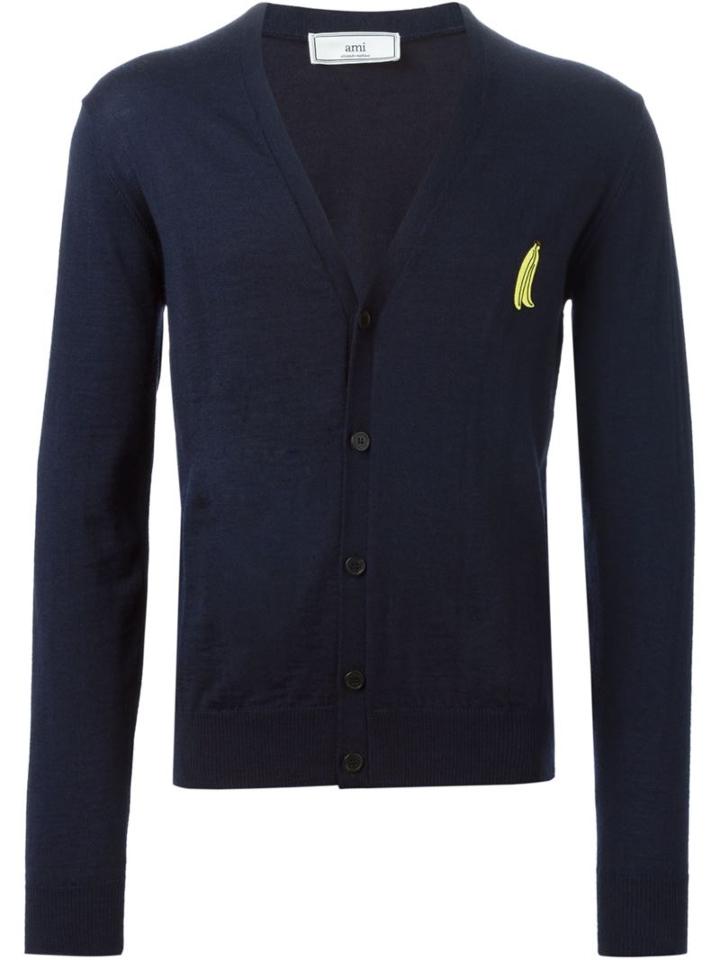 Ami Alexandre Mattiussi Banana Patch Cardigan, Men's, Size: Xl, Blue, Wool
