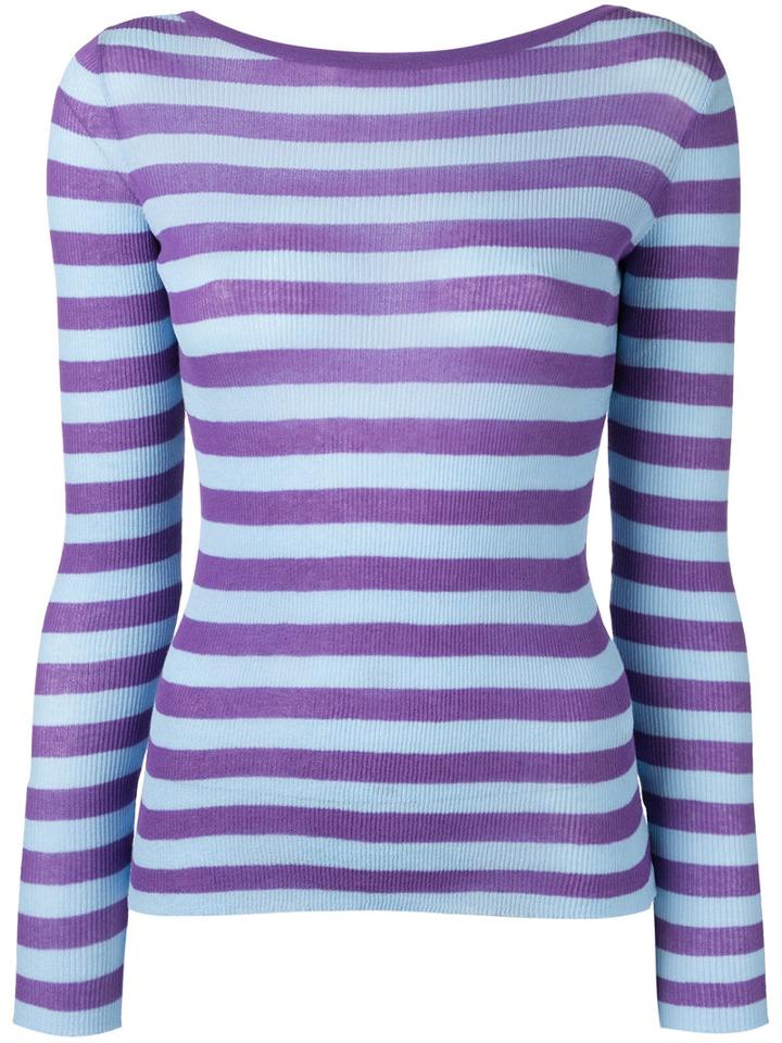 Ermanno Scervino Striped V-neck Jumper, Women's, Size: 44, Pink/purple, Cotton/polyamide