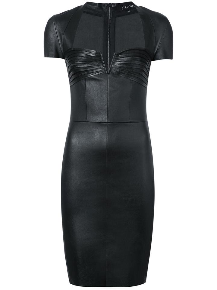 Jitrois - Cap Sleeve Dress - Women - Leather - 38, Black, Leather