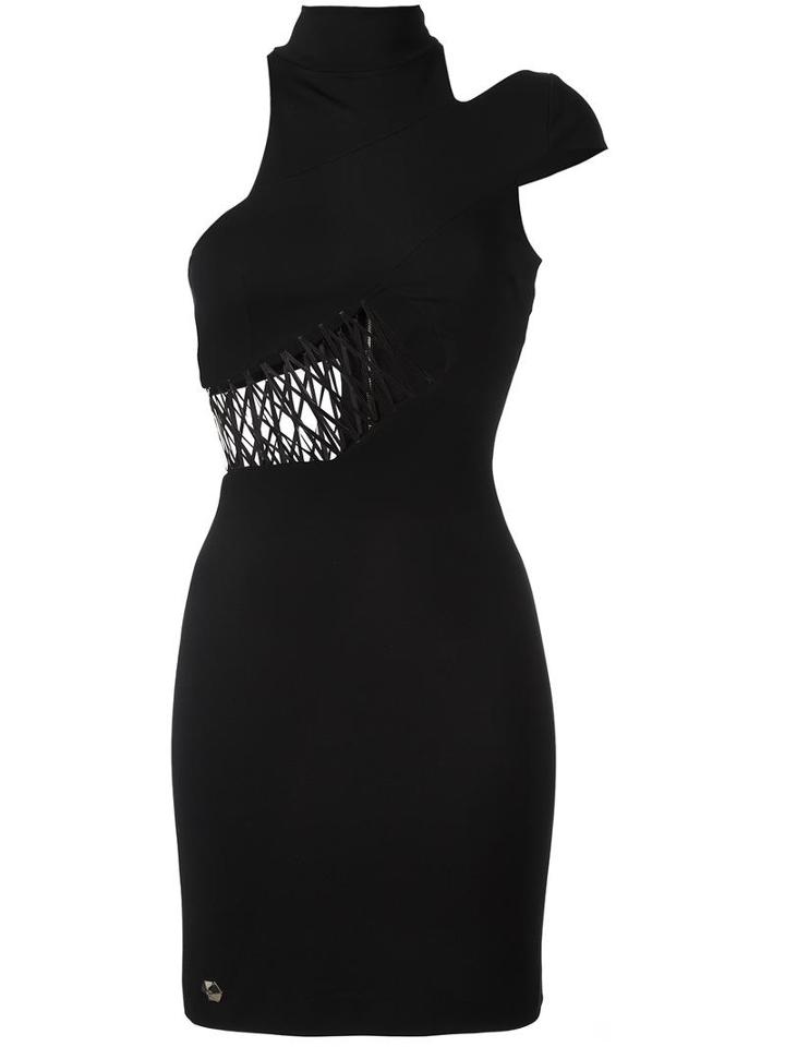 Philipp Plein Lace-up Panel Mini Dress, Women's, Size: Medium, Black, Viscose/nylon/spandex/elastane/polyester