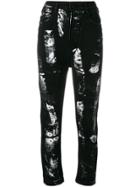 Barbara I Gongini Painted Cropped Jeans - Black