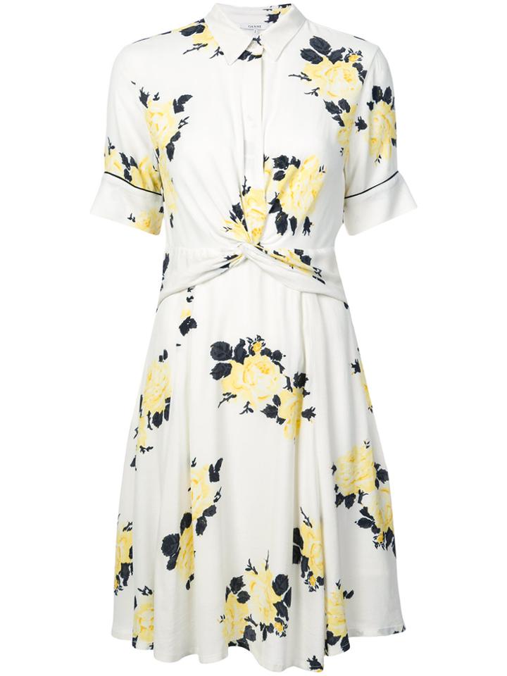Ganni Floral Print Shirt Dress - White