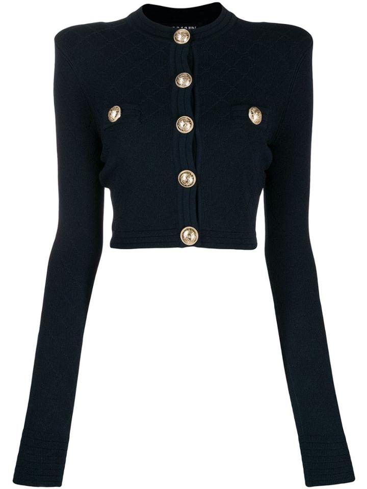 Balmain Diamond Check Cropped Jacket - Blue