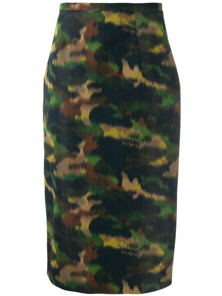 Rochas Camo Print Pencil Skirt - Green