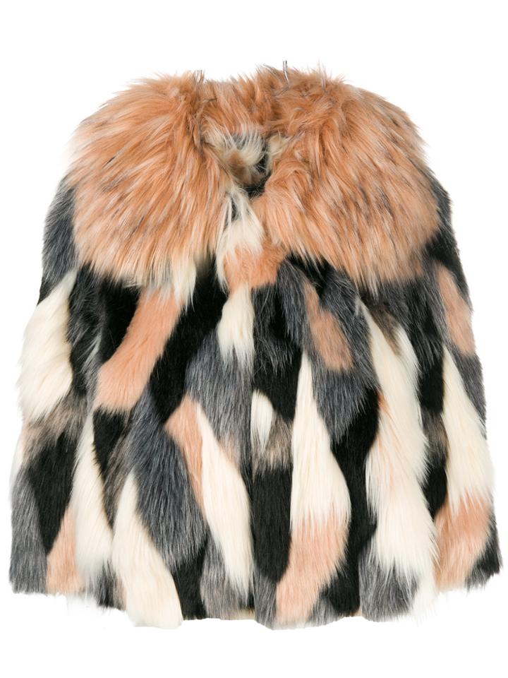 Elisabetta Franchi Cropped Faux Fur Jacket - Pink & Purple
