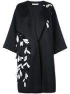 Oscar De La Renta Sequinned Flower Embroidered Coat - Black