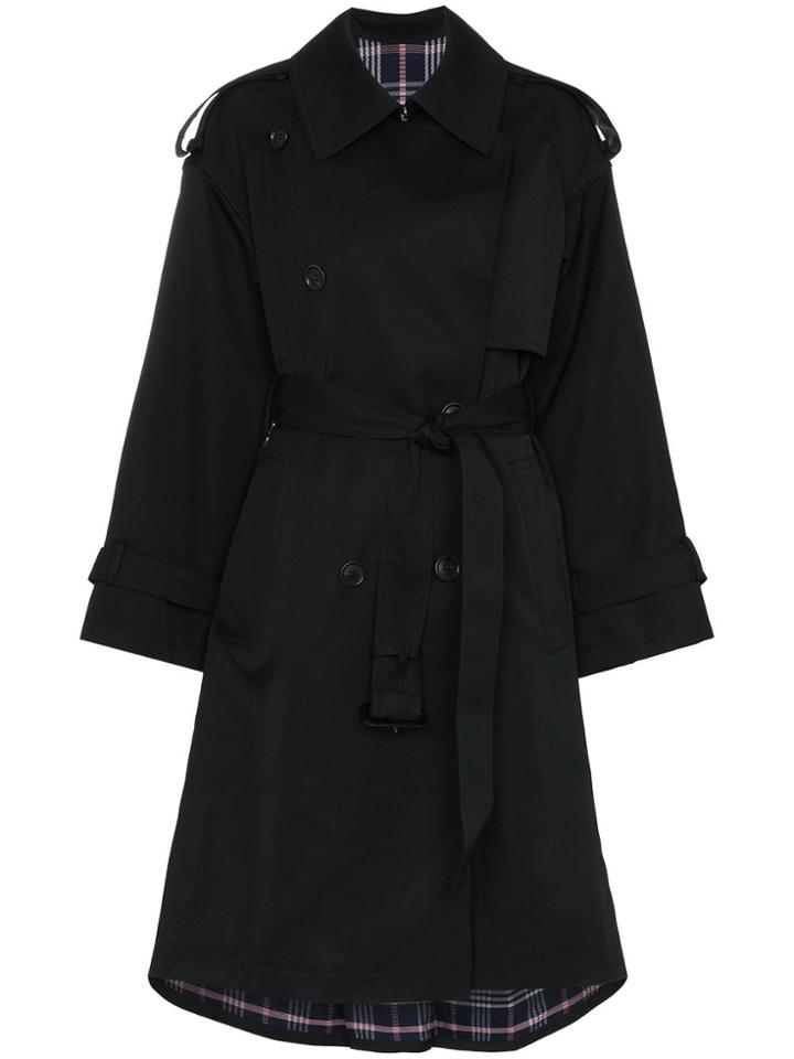 Juun.j Belted Check Print Wool Trench - Black