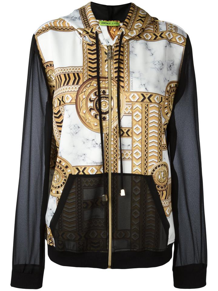 Versace Jeans Signature Print Bomber Jacket, Women's, Size: Large, Black, Polyester/spandex/elastane