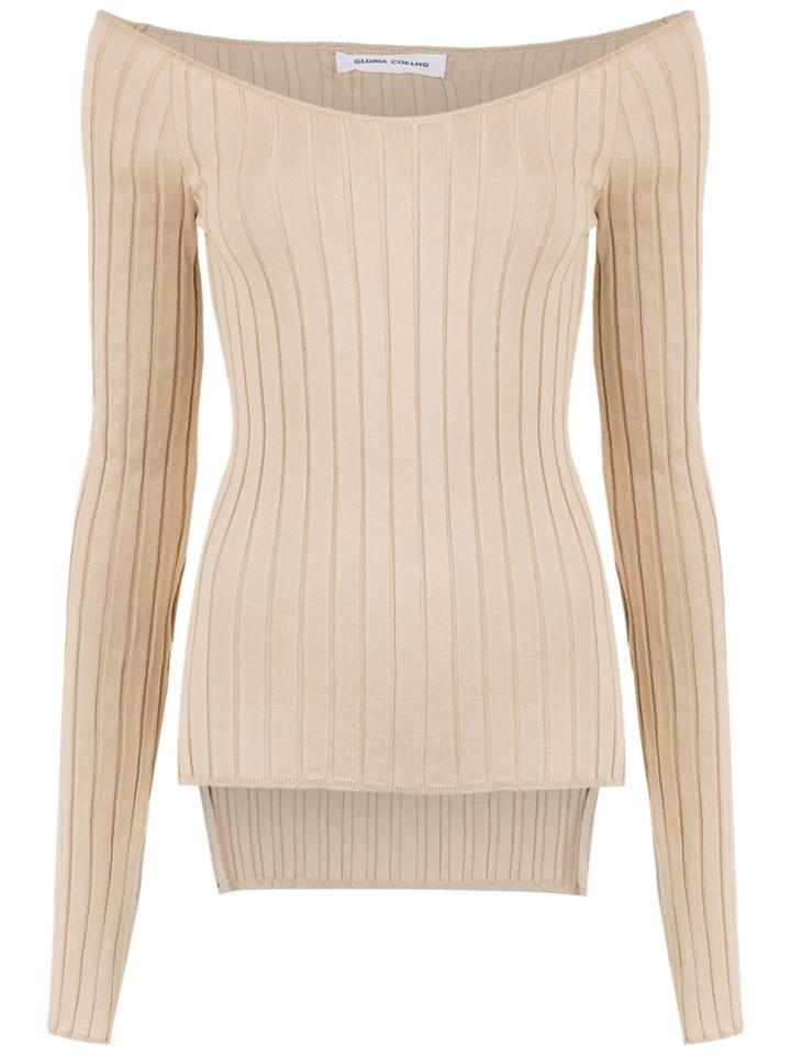 Gloria Coelho Off The Shoulder Knit Blouse - Nude & Neutrals