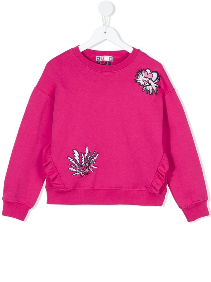 Msgm Kids Embroidered Sweatshirt, Girl's, Size: 8 Yrs, Pink/purple