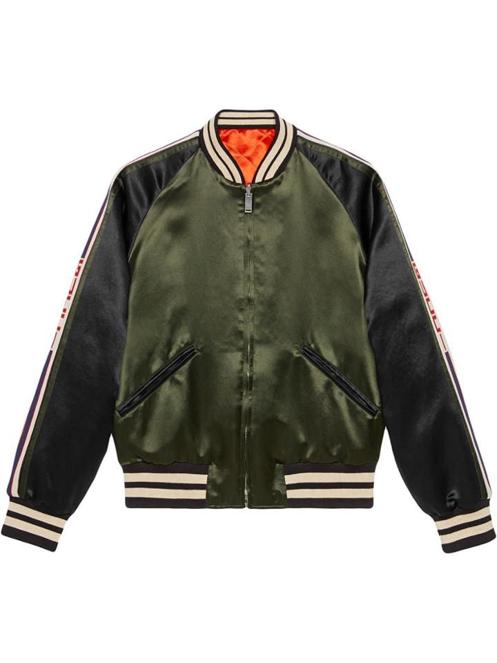 Gucci Acetate Bomber With Gucci Stripe - Green