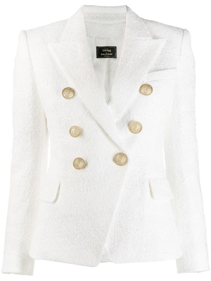 Balmain X Julian Fashion Double-breasted Tweed Blazer - White