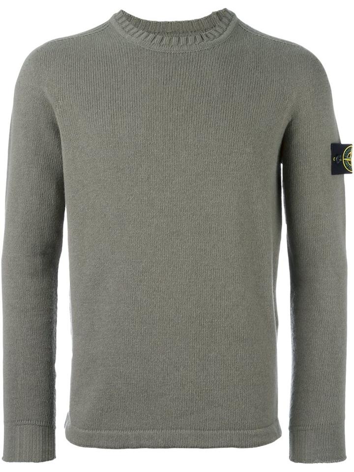 Stone Island Crew Neck Jumper, Men's, Size: Large, Green, Polyamide/wool