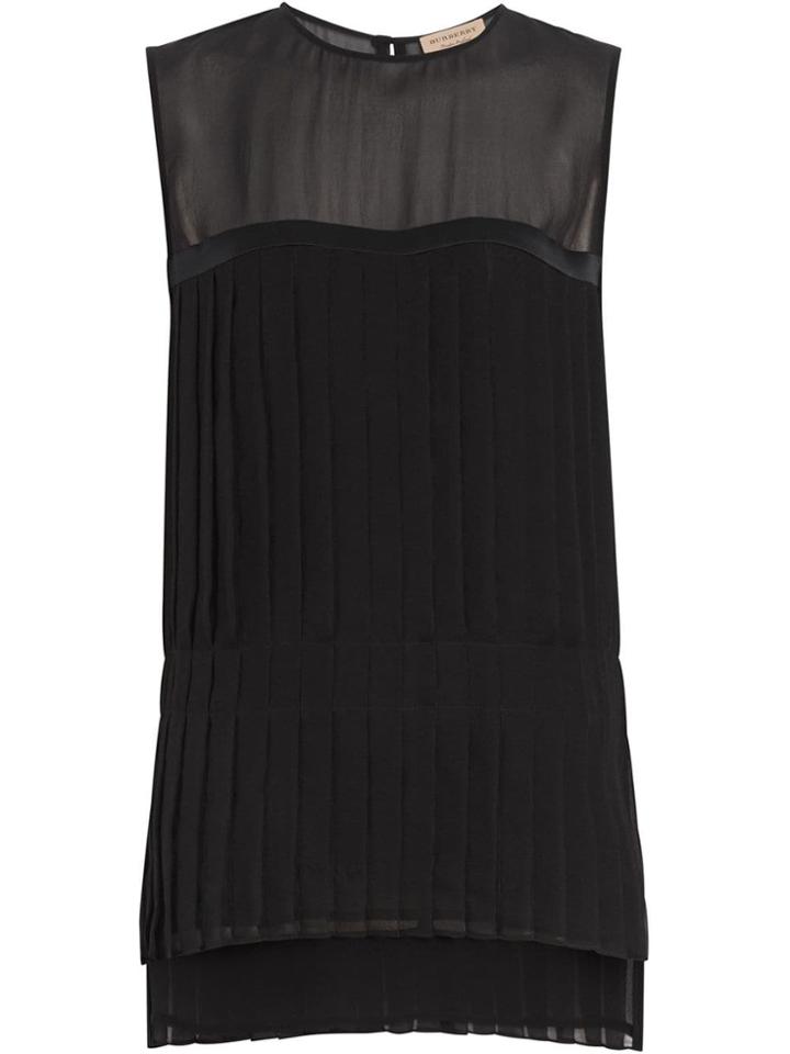 Burberry Sleeveless Pleated Silk Georgette Top - Black