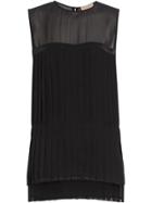 Burberry Sleeveless Pleated Silk Georgette Top - Black