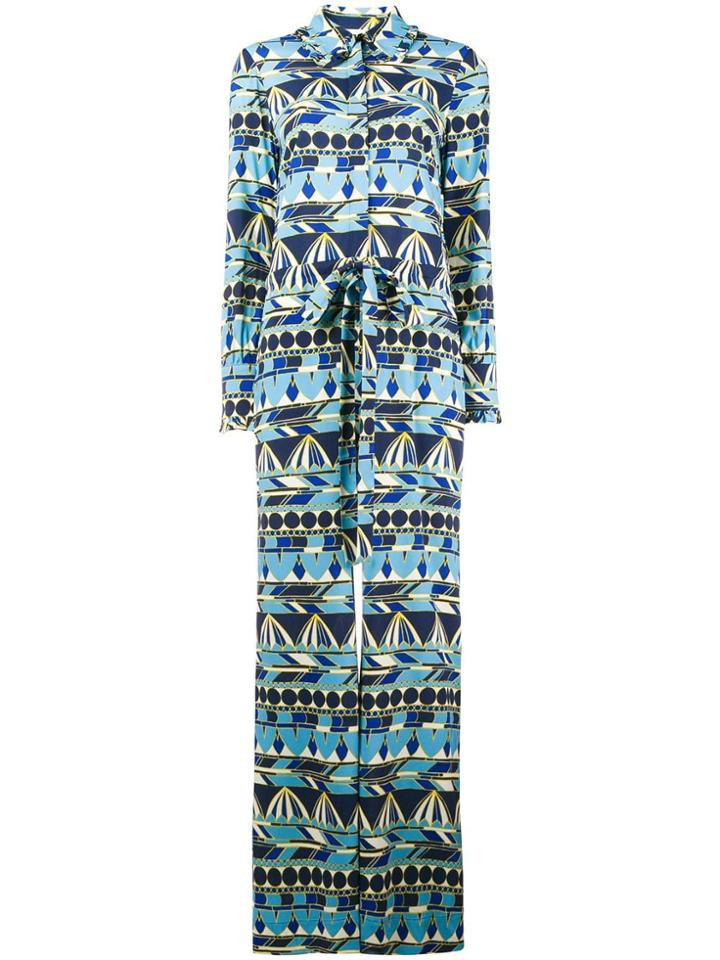 La Doublej Printed Sablè Satin Jumpsuit - Blue