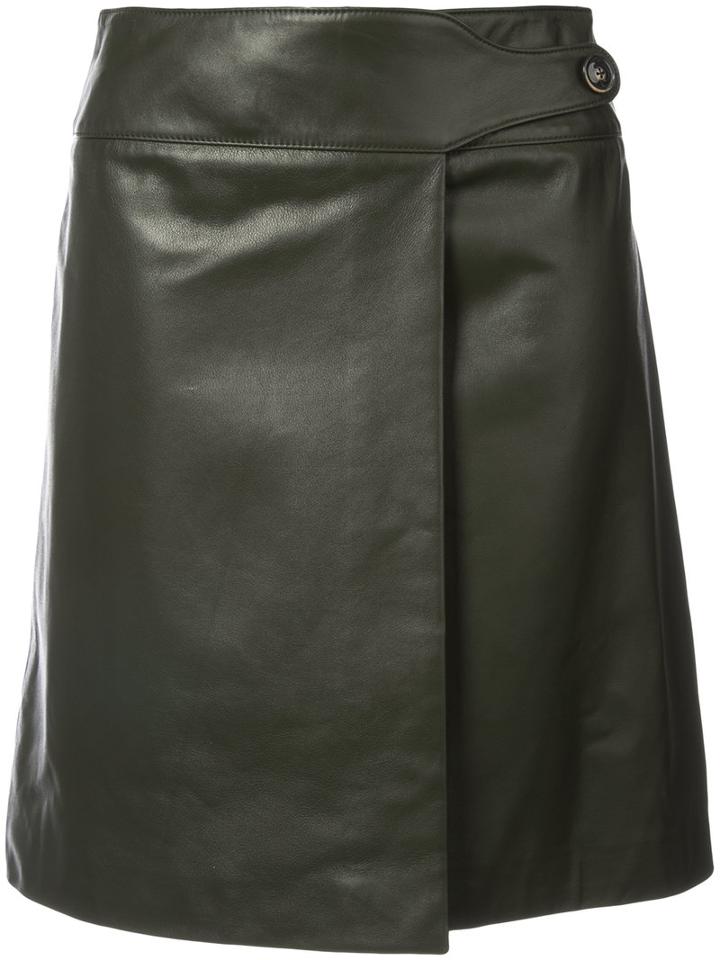 Carolina Herrera - Pleated Skirt - Women - Silk/lamb Skin - 12, Green, Silk/lamb Skin