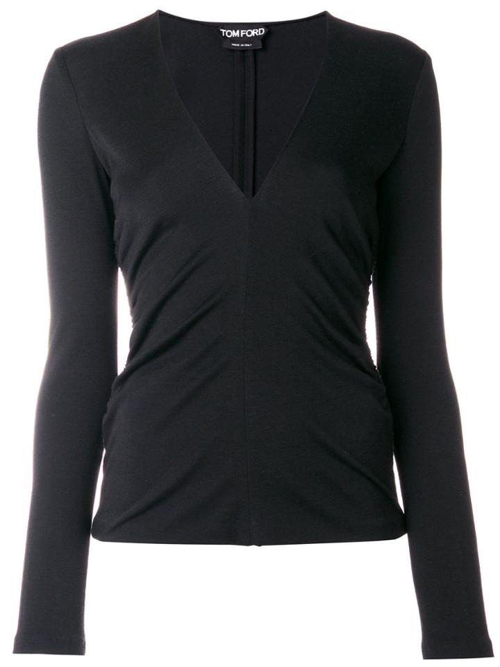 Tom Ford Ruched V-neck Top - Black