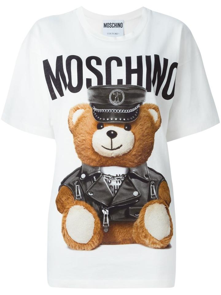 Moschino Teddy Bear Print T-shirt, Women's, Size: 40, White, Cotton