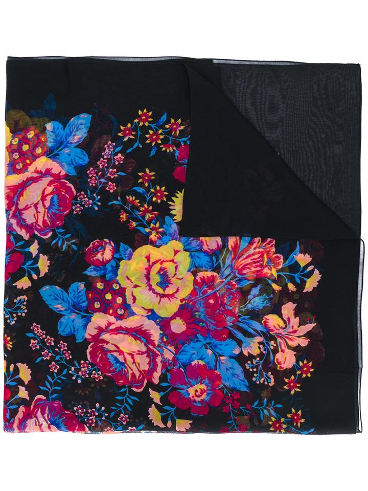 Diane Von Furstenberg - Floral Print Semi-sheer Scarf - Women - Silk - One Size, Black, Silk