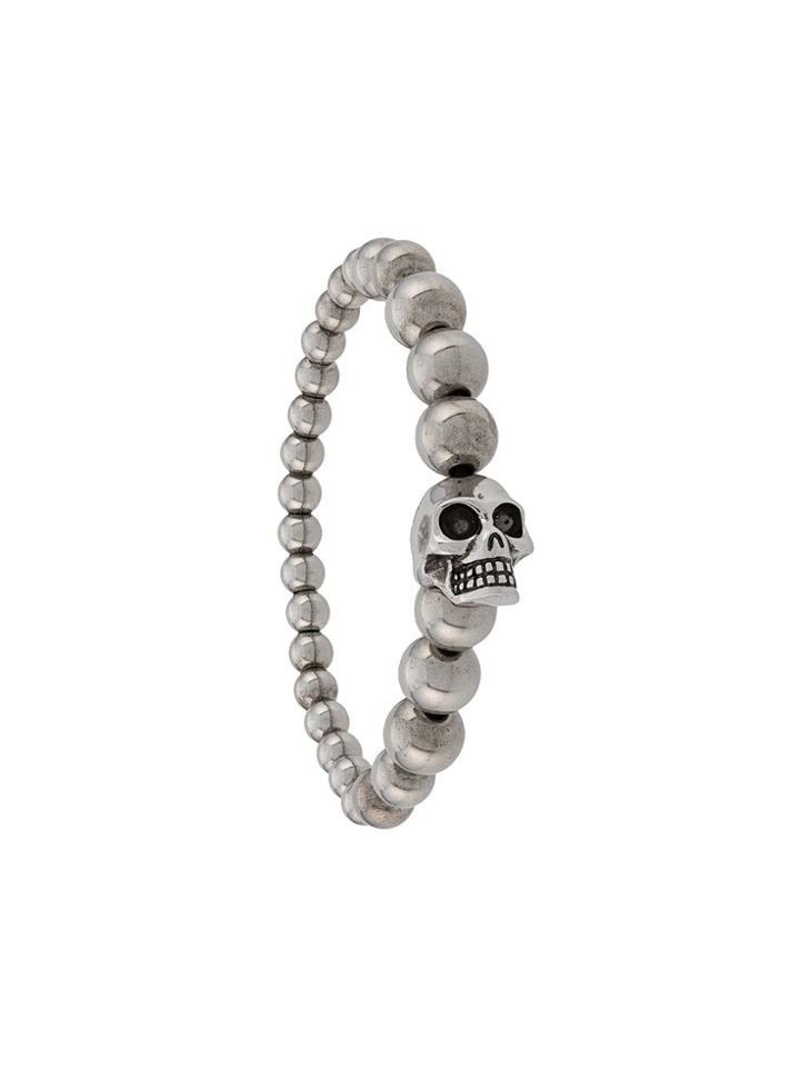 Alexander Mcqueen Beaded Skull Motif Bracelet - Silver