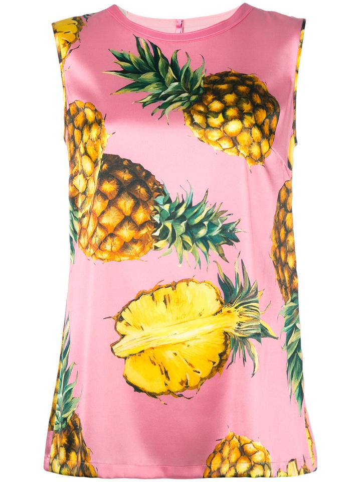Dolce & Gabbana Pineapple Print Top, Women's, Size: 44, Pink/purple, Silk/spandex/elastane