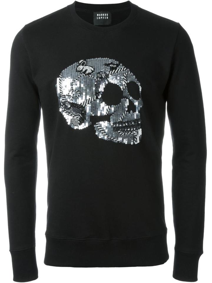 Markus Lupfer Sequin Skull Sweatshirt, Men's, Size: Large, Black, Cotton