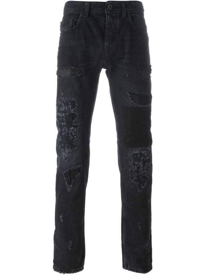 Diesel Black Gold Distressed Slim Jeans, Men's, Size: 32, Cotton/calf Leather