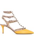 Valentino Garavani Rockstud Pumps, Women's, Size: 40, Yellow/orange, Calf Leather/leather/metal Other