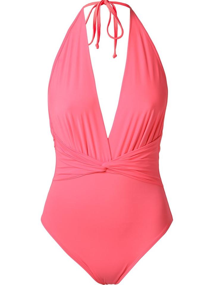 Skinbiquini Halter Neck Ruched Swimsuit, Women's, Size: Medium, Pink/purple, Polyamide/elastodiene