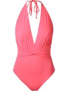Skinbiquini Halter Neck Ruched Swimsuit, Women's, Size: Medium, Pink/purple, Polyamide/elastodiene