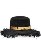 Prada Crocheted Raffia Hat - Black
