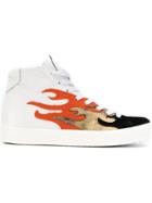 Leather Crown Fire Print Sneakers - White