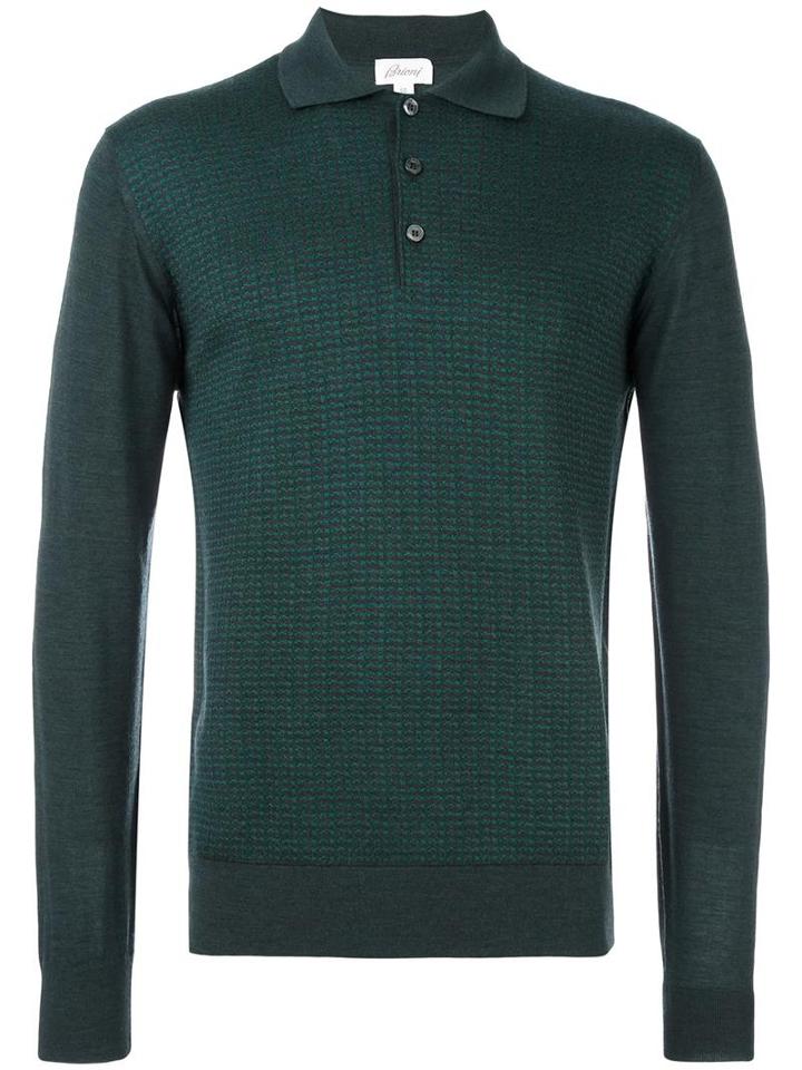 Brioni Longsleeved Polo Shirt, Men's, Size: 54, Green, Silk/cashmere/wool