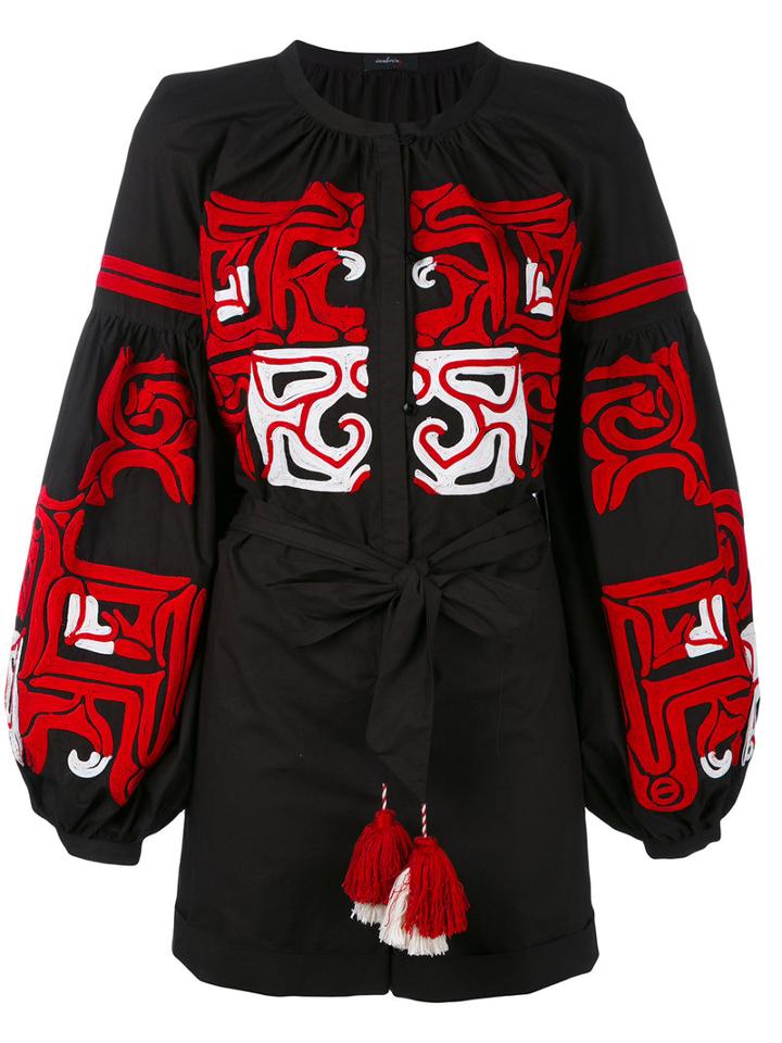 Wandering - Embroidered Tassel Playsuit - Women - Cotton - 40, Black, Cotton