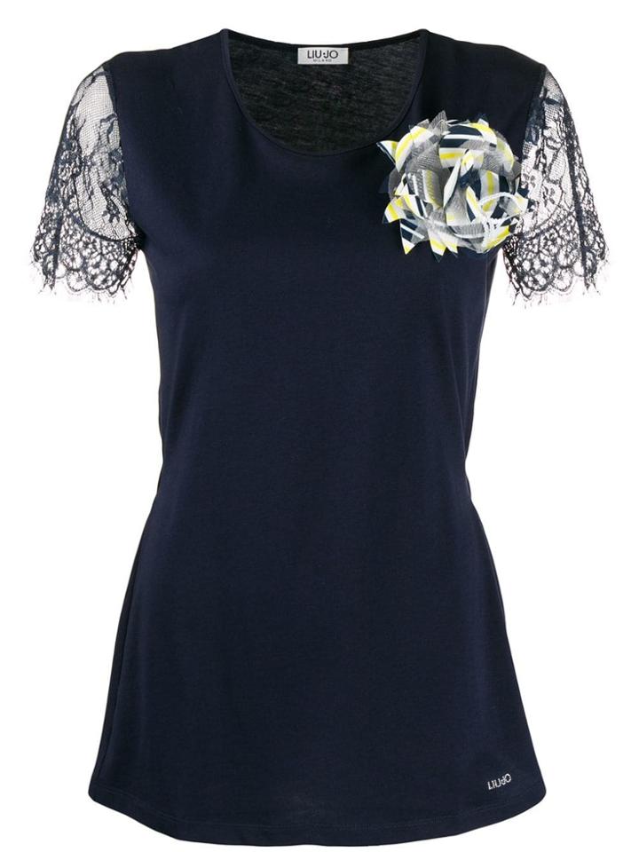 Liu Jo Lace Sleeve T-shirt - Blue