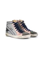Golden Goose Kids Distressed High Top Sneakers - Silver