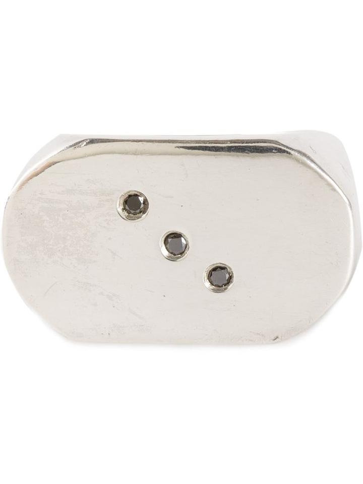 Henson Chunky Rectangle Ring, Adult Unisex, Size: 55, Metallic, Sterling Silver/diamond