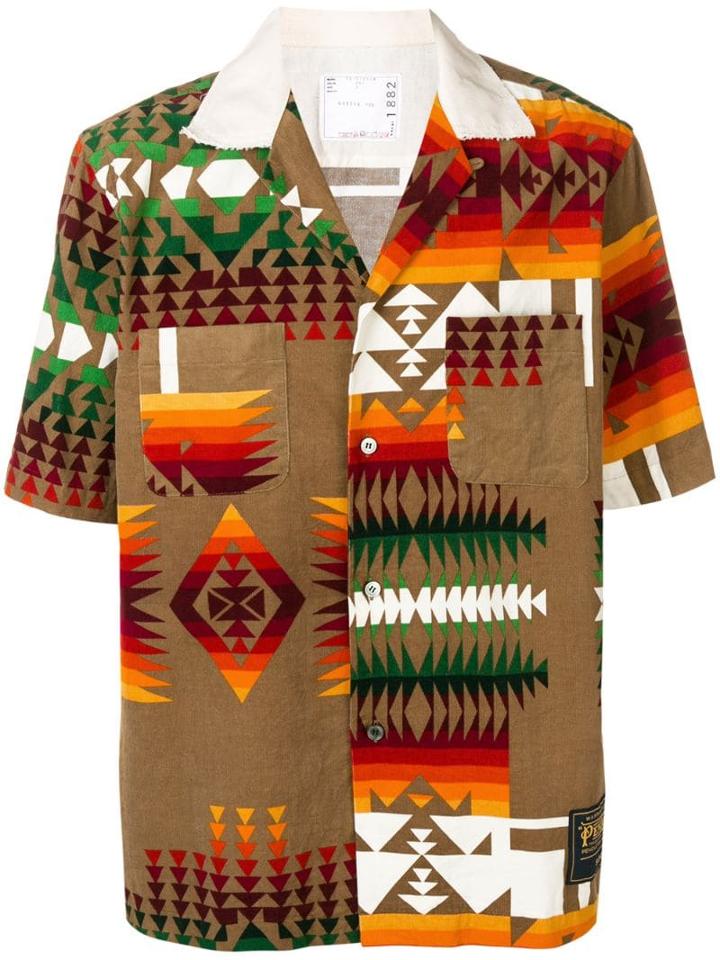 Sacai Tribal Print Corduroy Shirt - Brown