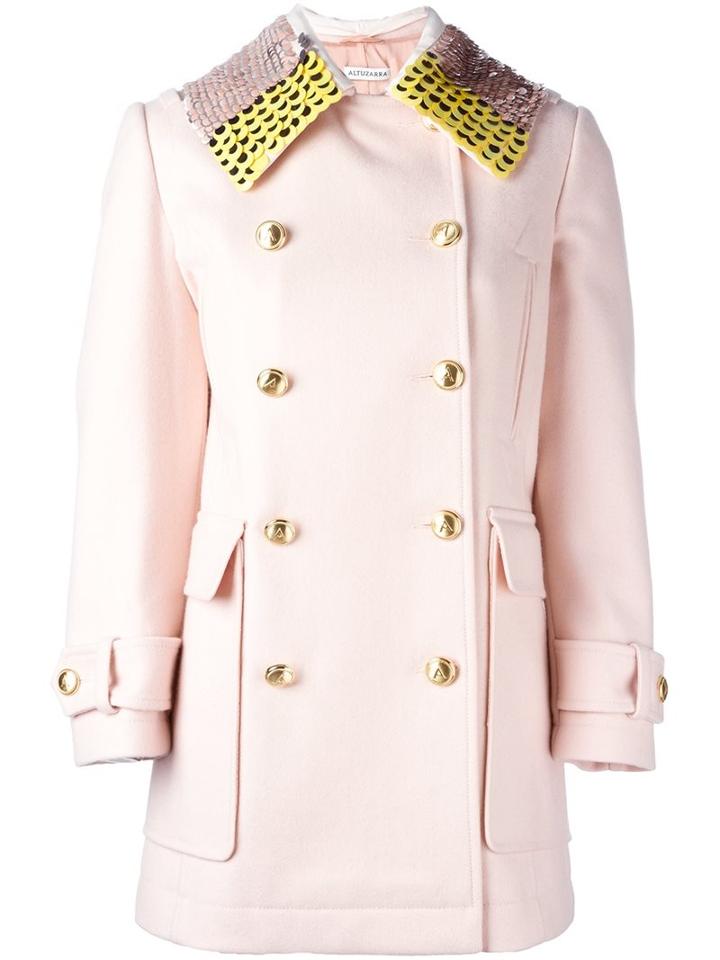 Altuzarra Sequin Embellished Collar Coat, Women's, Size: 38, Pink/purple, Silk/polyamide/polyester/wool