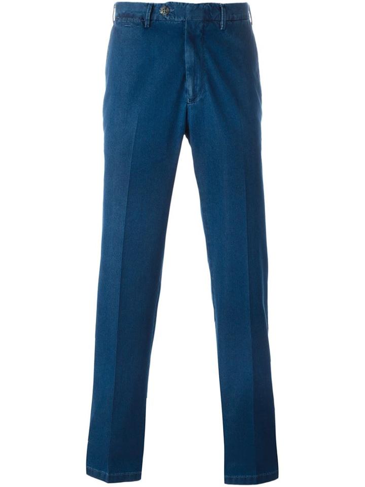 Canali Denim Straight Leg Trousers, Men's, Size: 48, Blue, Cotton/polyester